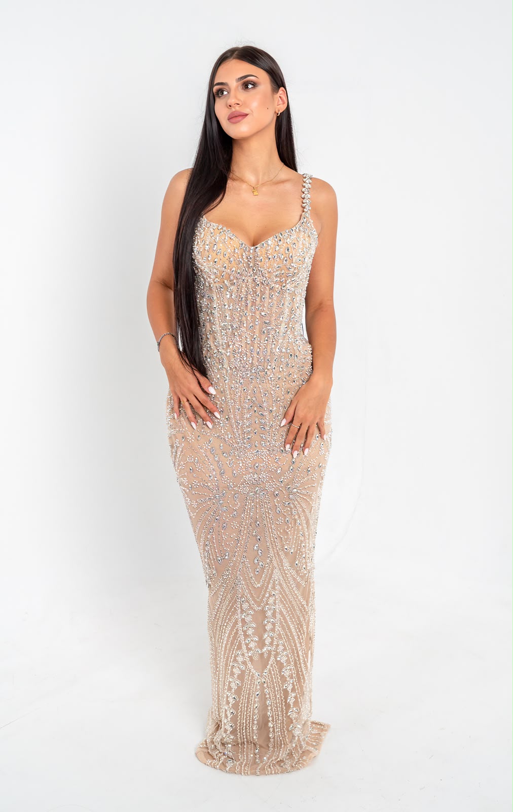 Robe Sofia Maison KALARA, robe de soirée sirène bustier brodé de cristaux, vue de face