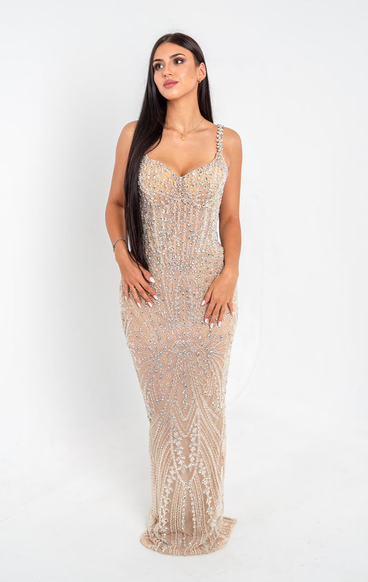 Robe Sofia Maison KALARA, robe de soirée sirène bustier brodé de cristaux, vue de face